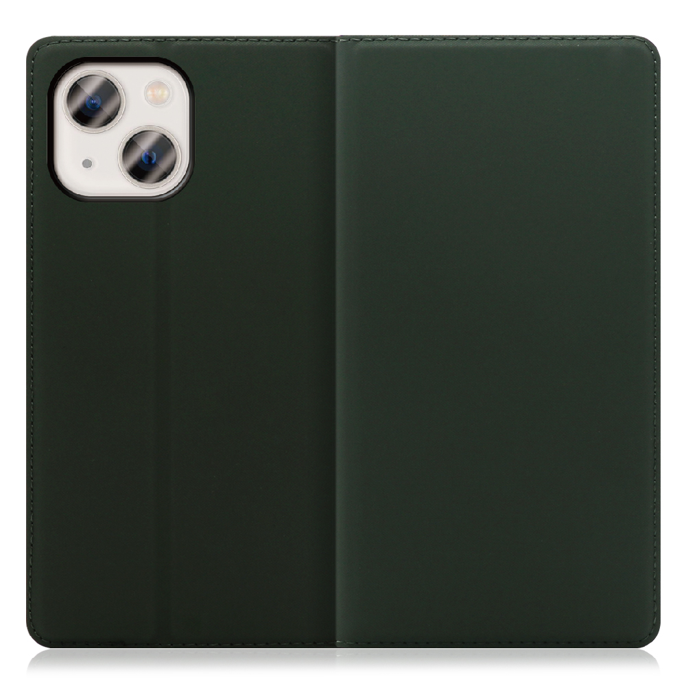 LOOF SKIN SLIM iPhone 13 mini [エバーグリーン] 薄い 軽量 手帳型ケース カード収納 幅広ポケット ベルトなし