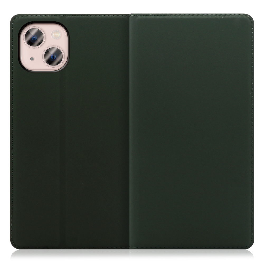 LOOF SKIN SLIM iPhone 13 [エバーグリーン] 薄い 軽量 手帳型ケース カード収納 幅広ポケット ベルトなし