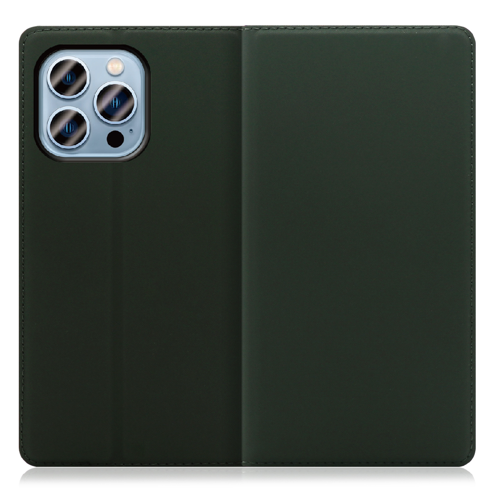LOOF SKIN SLIM iPhone 13 Pro [エバーグリーン] 薄い 軽量 手帳型ケース カード収納 幅広ポケット ベルトなし