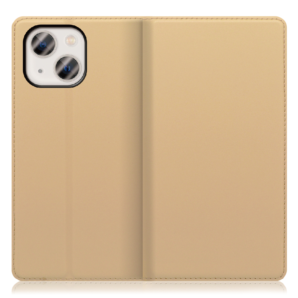 LOOF SKIN SLIM iPhone 13 mini [ゴールド] 薄い 軽量 手帳型ケース カード収納 幅広ポケット ベルトなし