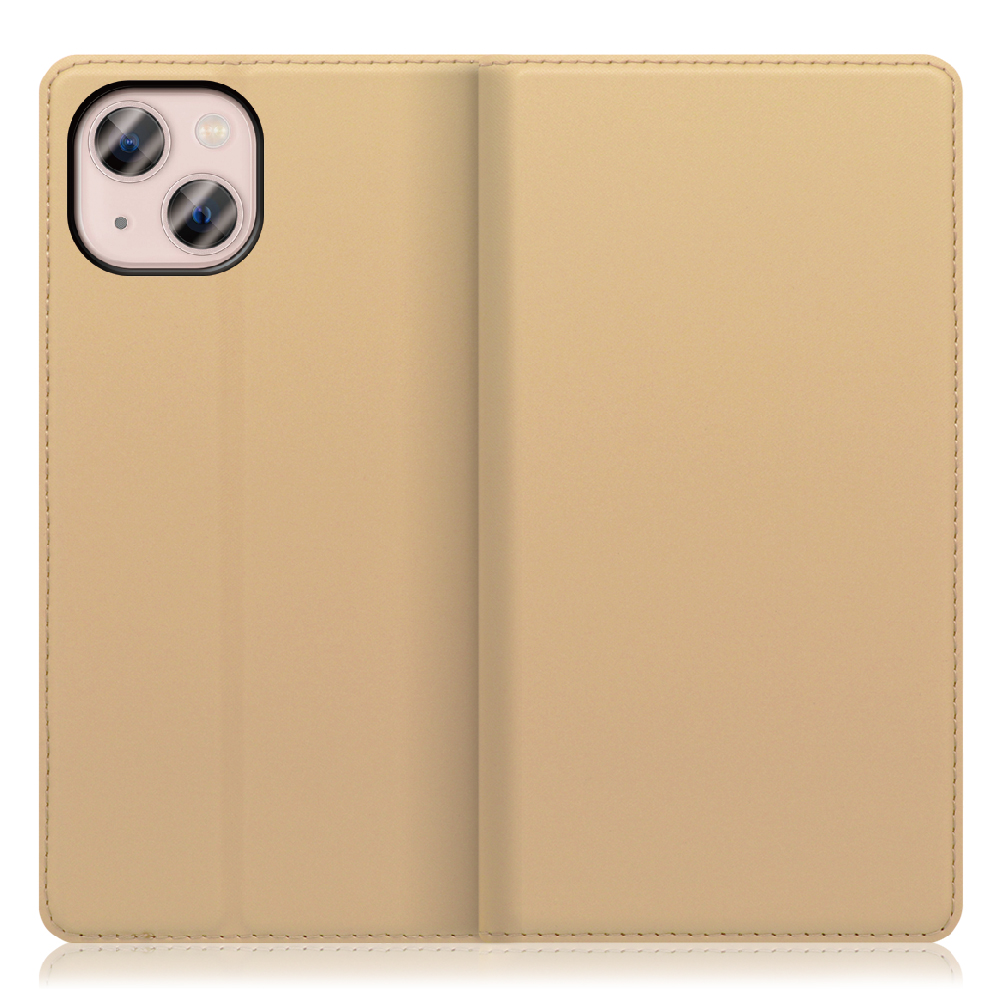 LOOF SKIN SLIM iPhone 13 [ゴールド] 薄い 軽量 手帳型ケース カード収納 幅広ポケット ベルトなし