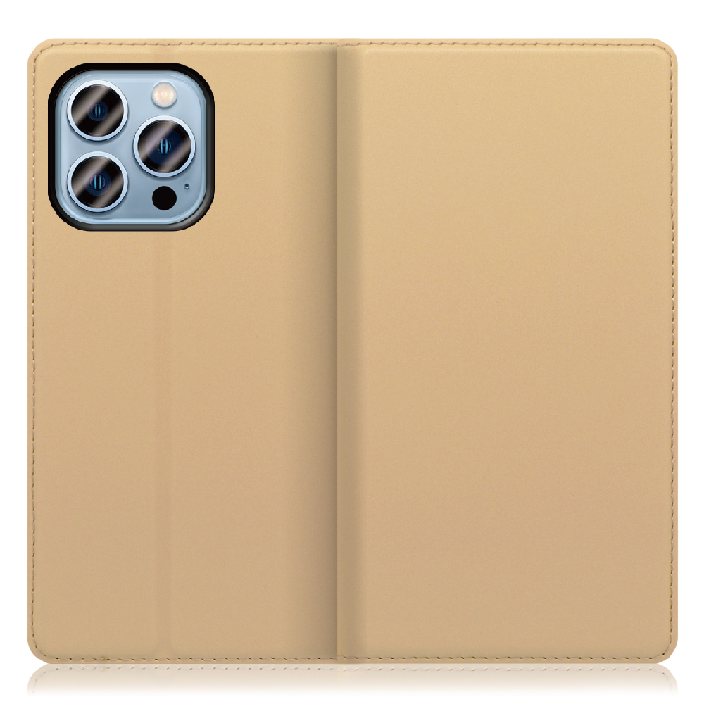 LOOF SKIN SLIM iPhone 13 Pro [ゴールド] 薄い 軽量 手帳型ケース カード収納 幅広ポケット ベルトなし