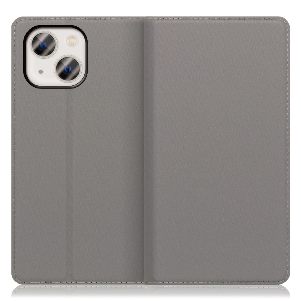 LOOF SKIN SLIM iPhone 13 mini [グレー] 薄い 軽量 手帳型ケース カード収納 幅広ポケット ベルトなし