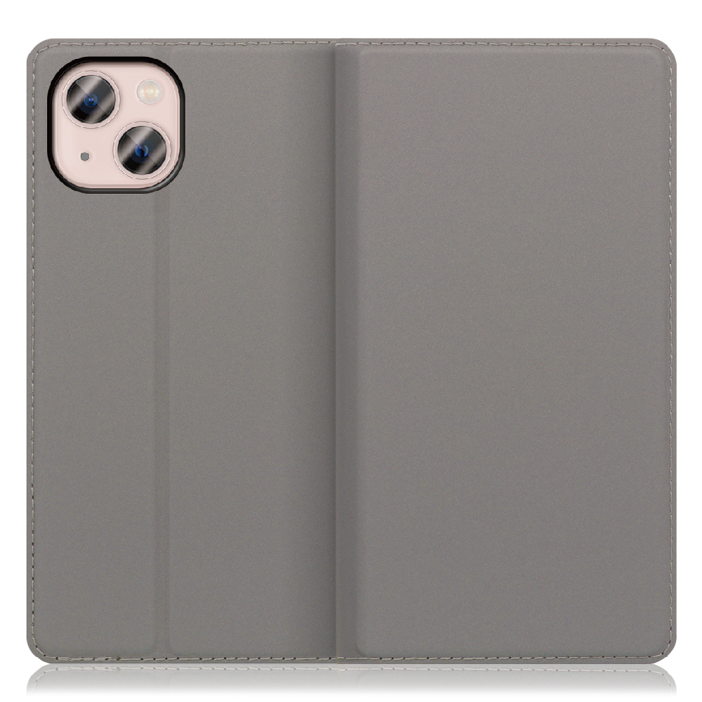 LOOF SKIN SLIM iPhone 13 [グレー] 薄い 軽量 手帳型ケース カード収納 幅広ポケット ベルトなし