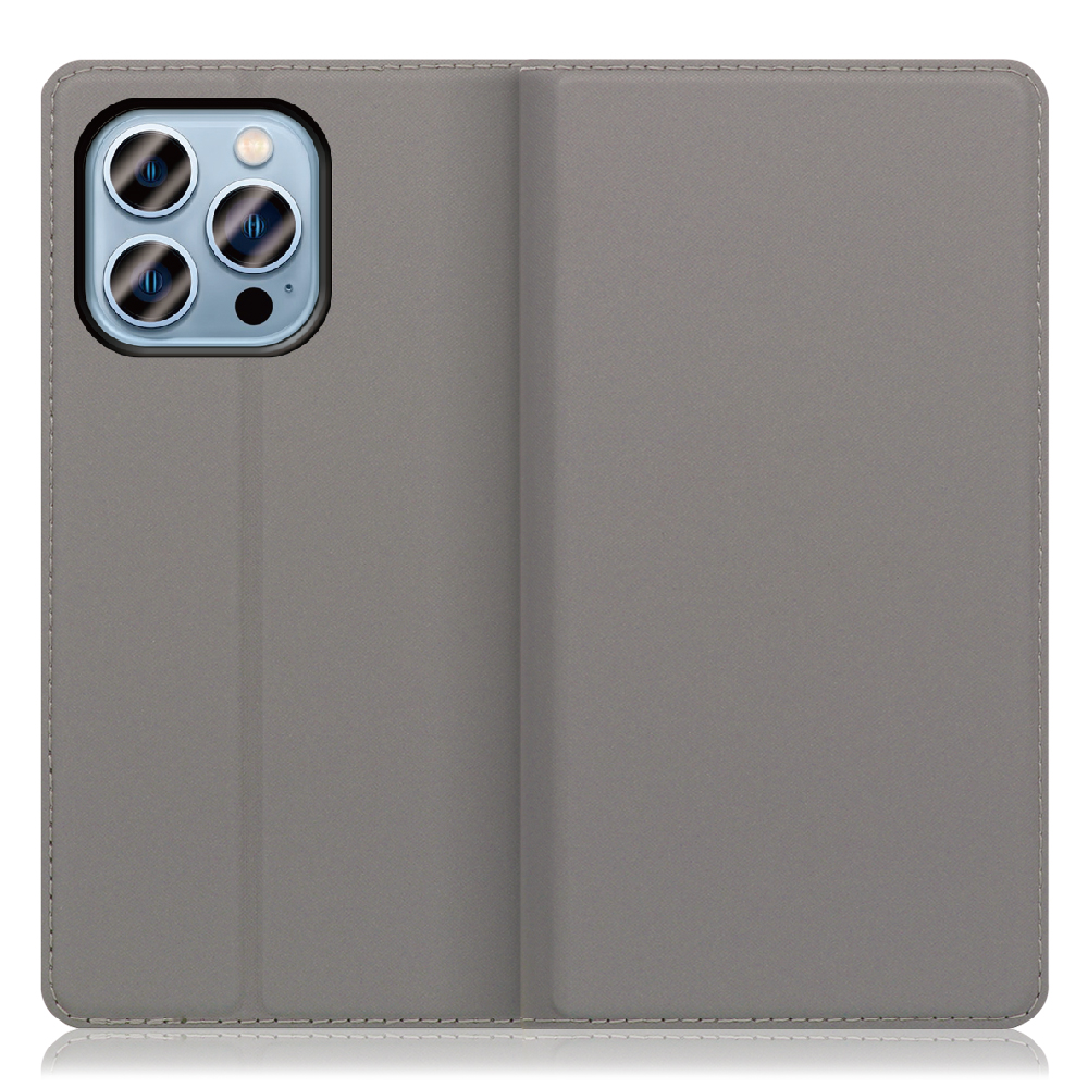 LOOF SKIN SLIM iPhone 13 Pro [グレー] 薄い 軽量 手帳型ケース カード収納 幅広ポケット ベルトなし