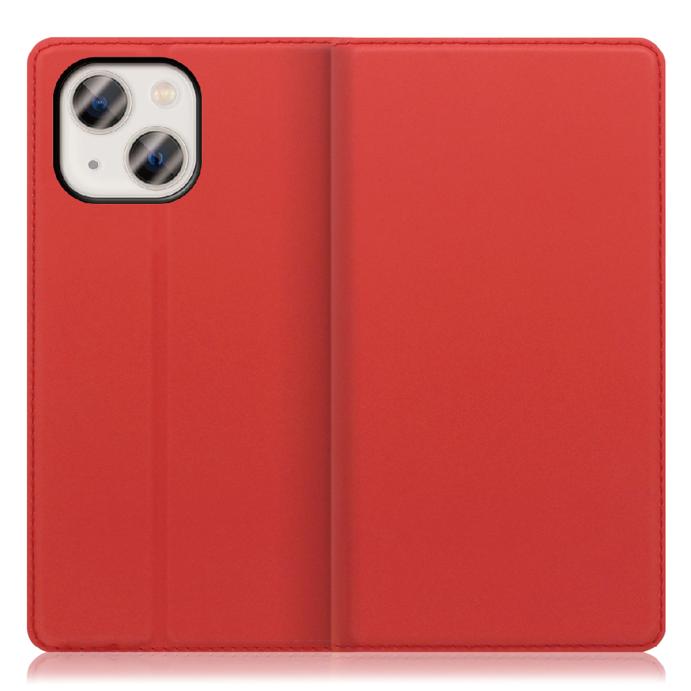 LOOF SKIN SLIM iPhone 13 mini [レッド] 薄い 軽量 手帳型ケース カード収納 幅広ポケット ベルトなし