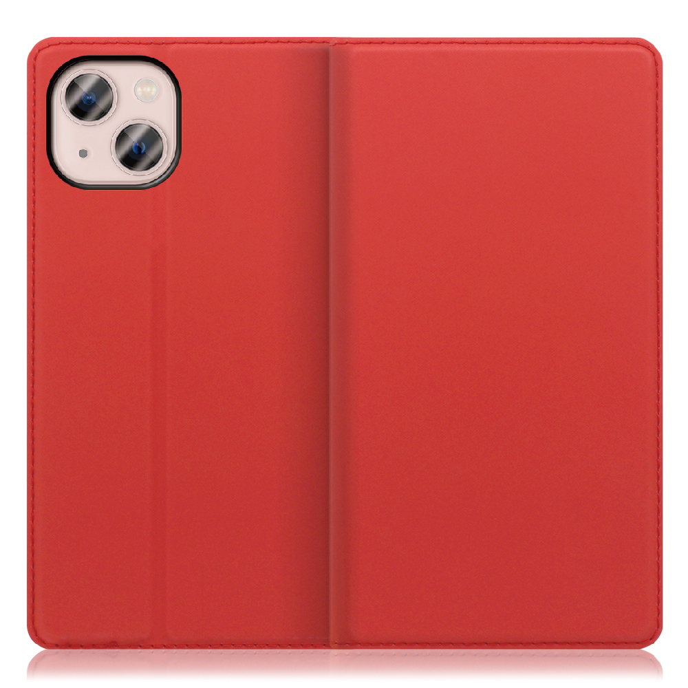 LOOF SKIN SLIM iPhone 13 [レッド] 薄い 軽量 手帳型ケース カード収納 幅広ポケット ベルトなし