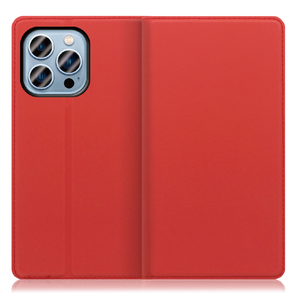 LOOF SKIN SLIM iPhone 13 Pro [レッド] 薄い 軽量 手帳型ケース カード収納 幅広ポケット ベルトなし