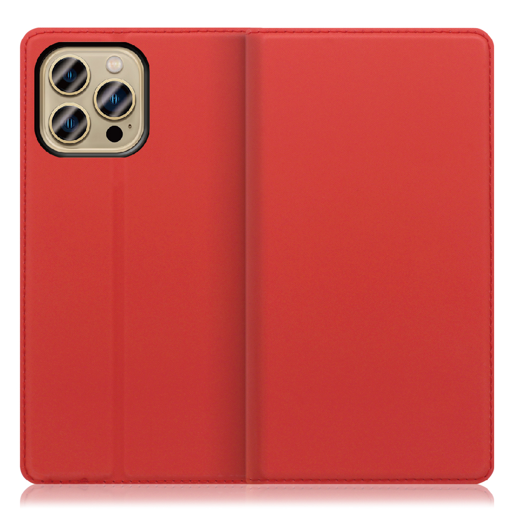 LOOF SKIN SLIM iPhone 13 Pro Max [レッド] 薄い 軽量 手帳型ケース カード収納 幅広ポケット ベルトなし