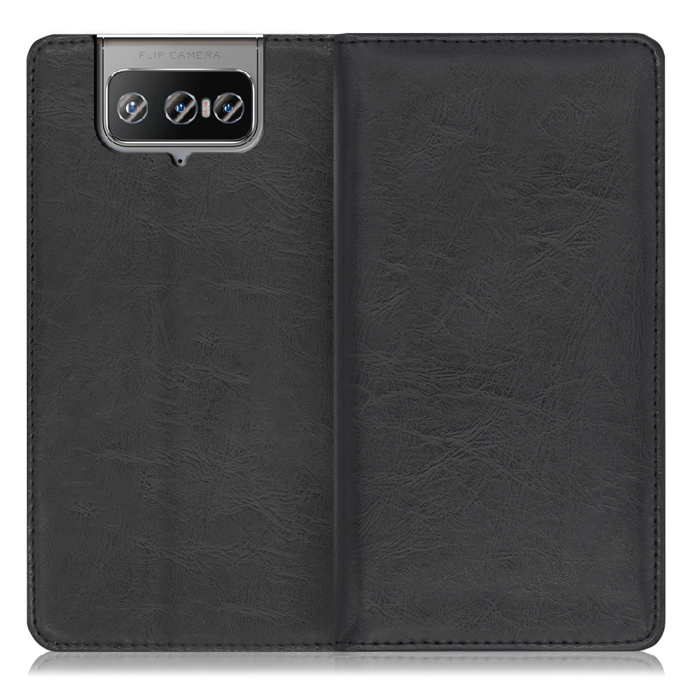 LOOF Royale Zenfone 8 Flip 用 [ブラック] 手帳型 ケース カバー スマホケース 財布型 ブック型 大容量 カード収納 スタンド ベルトなし スマホカバー 本革 高品質 パス入れ カード入れ ストラップ ホール