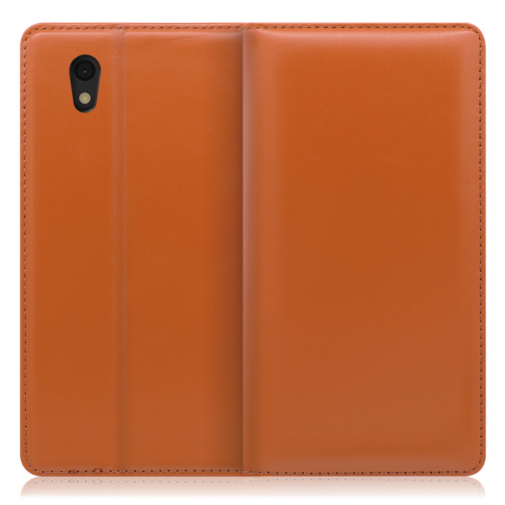 LOOF Simplle Android One S3 用 [オレンジ]本革 マグネット不使用 手帳型ケース カード収納 幅広ポケット ベルトなし