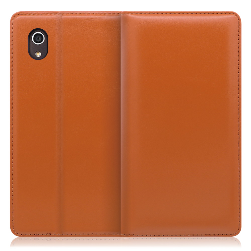 LOOF Simplle Android One S4 用 [オレンジ]本革 マグネット不使用 手帳型ケース カード収納 幅広ポケット ベルトなし