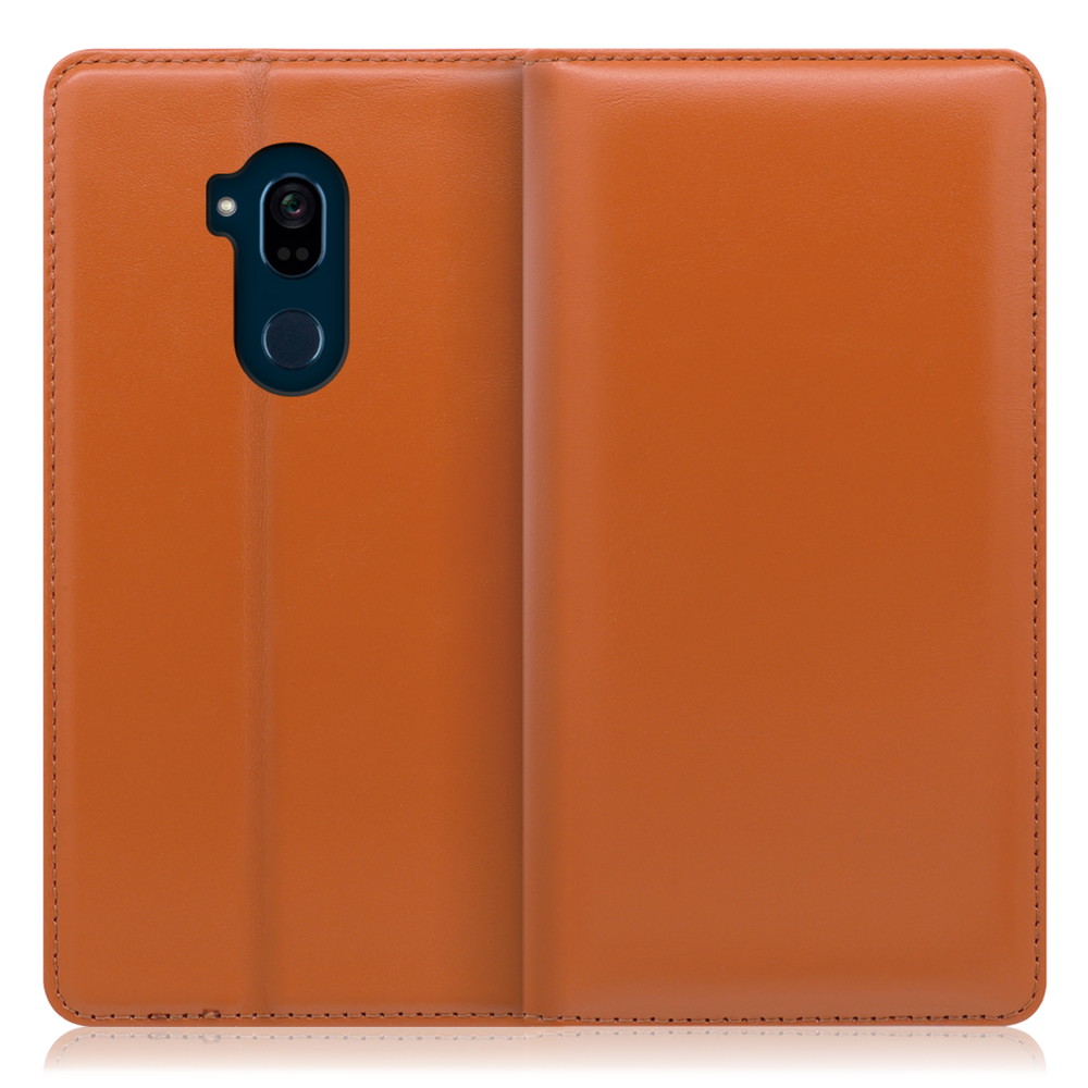 LOOF Simplle Android One X5 用 [オレンジ]本革 マグネット不使用 手帳型ケース カード収納 幅広ポケット ベルトなし