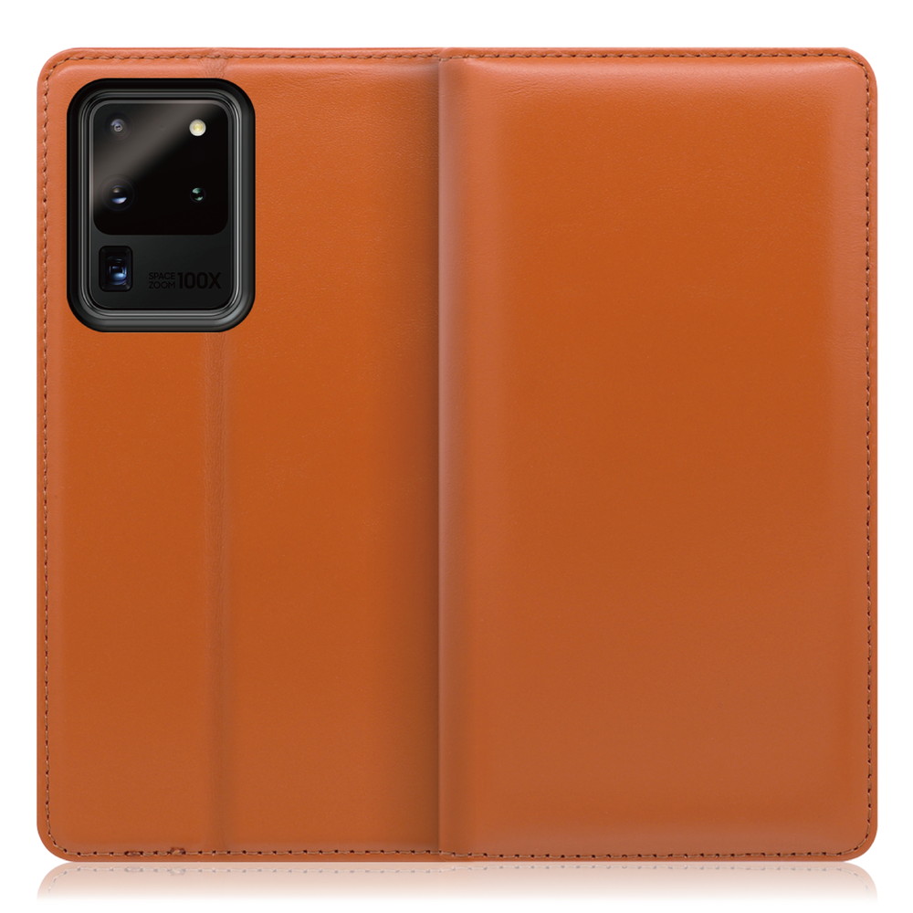 LOOF Simplle Galaxy S20 Ultra 用 [オレンジ]本革 マグネット不使用 手帳型ケース カード収納 幅広ポケット ベルトなし