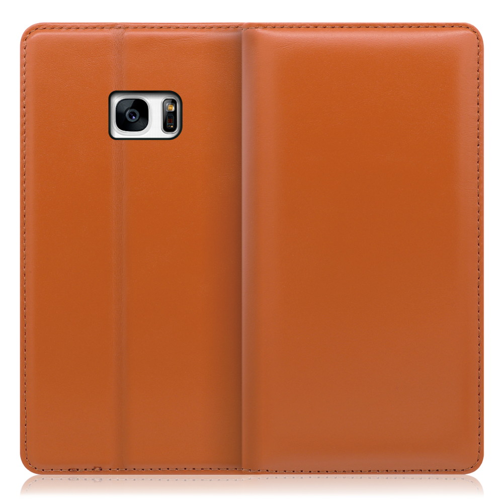 LOOF Simplle Galaxy S7 edge / SC-02H / SCV33 用 [オレンジ]本革 マグネット不使用 手帳型ケース カード収納 幅広ポケット ベルトなし