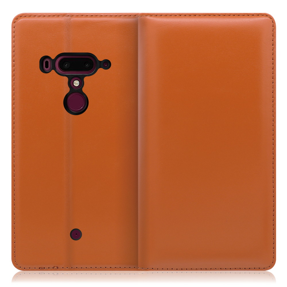 LOOF Simplle HTC U12+ 用 [オレンジ]本革 マグネット不使用 手帳型ケース カード収納 幅広ポケット ベルトなし