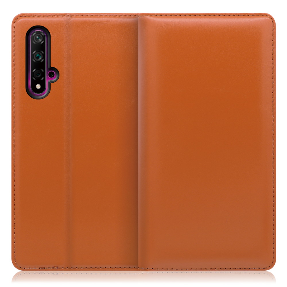 LOOF Simplle HUAWEI nova 5T 用 [オレンジ]本革 マグネット不使用 手帳型ケース カード収納 幅広ポケット ベルトなし