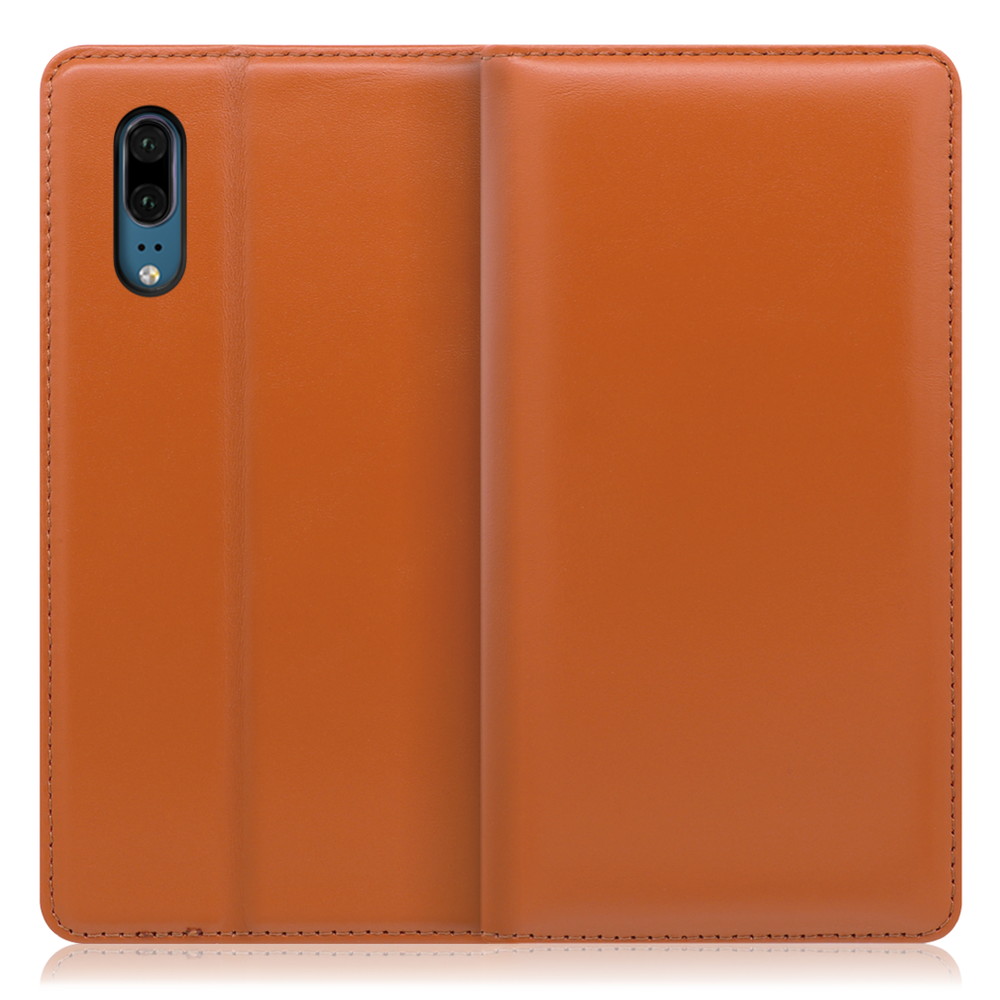 LOOF Simplle HUAWEI P20 用 [オレンジ]本革 マグネット不使用 手帳型ケース カード収納 幅広ポケット ベルトなし