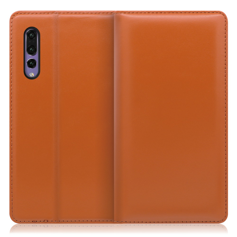 LOOF Simplle HUAWEI P20 Pro 用 [オレンジ]本革 マグネット不使用 手帳型ケース カード収納 幅広ポケット ベルトなし