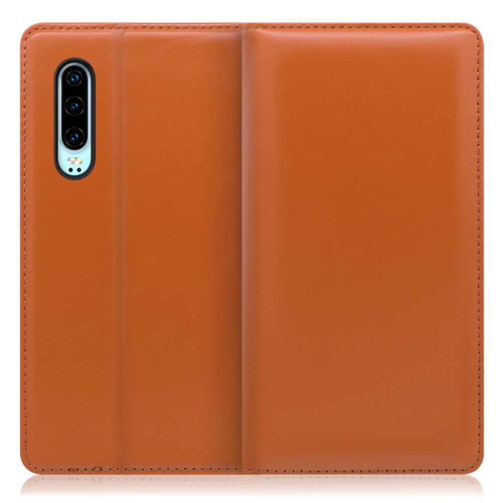 LOOF Simplle HUAWEI P30 用 [オレンジ]本革 マグネット不使用 手帳型ケース カード収納 幅広ポケット ベルトなし