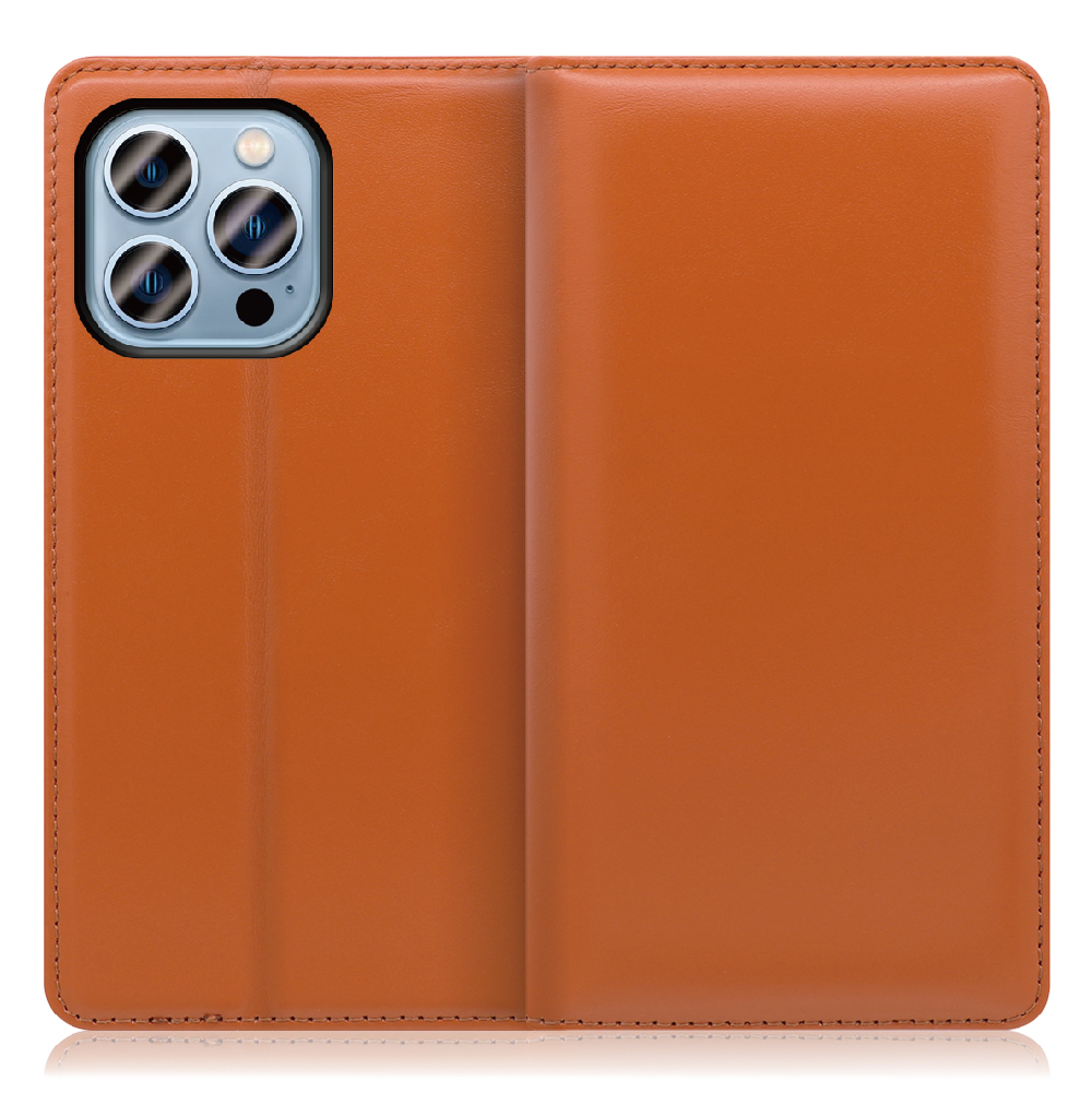 LOOF Simplle iPhone 13 Pro 用 [オレンジ]本革 マグネット不使用 手帳型ケース カード収納 幅広ポケット ベルトなし