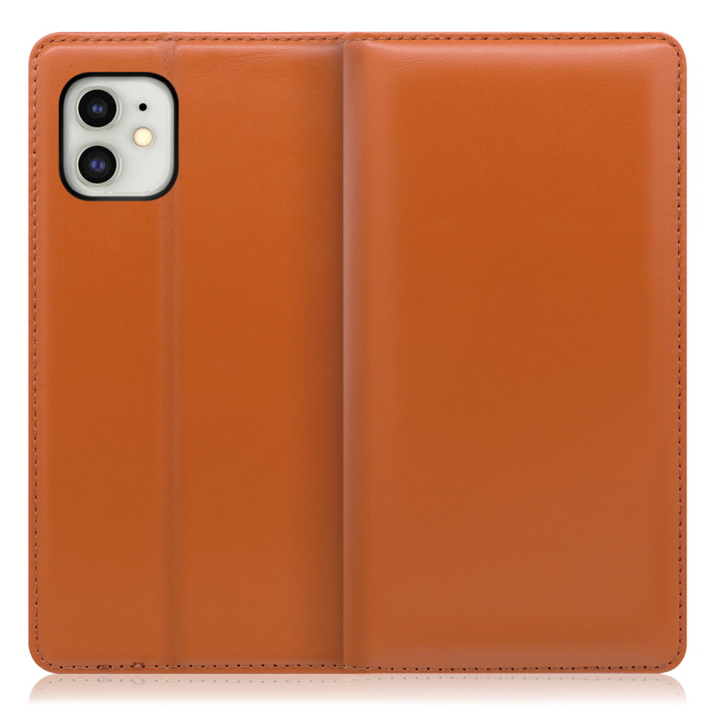 LOOF Simplle iPhone 11 用 [オレンジ]本革 マグネット不使用 手帳型ケース カード収納 幅広ポケット ベルトなし