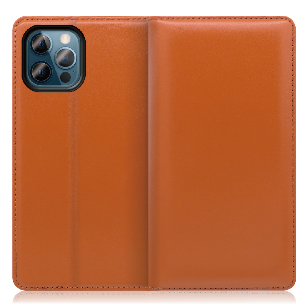 LOOF Simplle iPhone 12 / 12 Pro 用 [オレンジ]本革 マグネット不使用 手帳型ケース カード収納 幅広ポケット ベルトなし