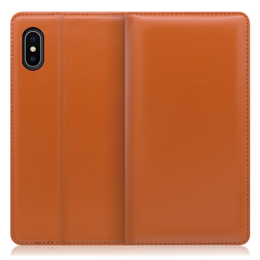 LOOF Simplle iPhone X / XS 用 [オレンジ]本革 マグネット不使用 手帳型ケース カード収納 幅広ポケット ベルトなし