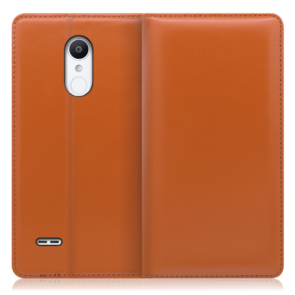 LOOF Simplle LG it / LGV36 用 [オレンジ]本革 マグネット不使用 手帳型ケース カード収納 幅広ポケット ベルトなし