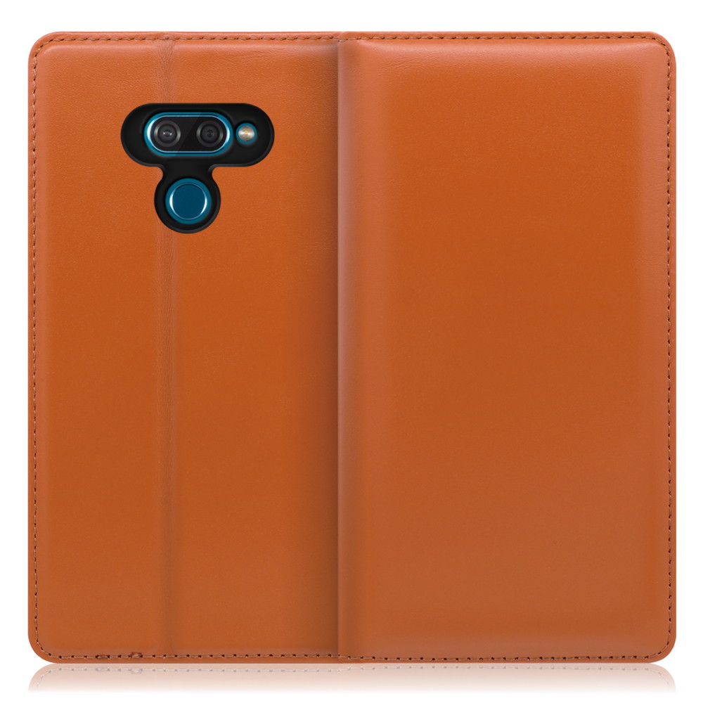 LOOF Simplle LG K50 用 [オレンジ]本革 マグネット不使用 手帳型ケース カード収納 幅広ポケット ベルトなし
