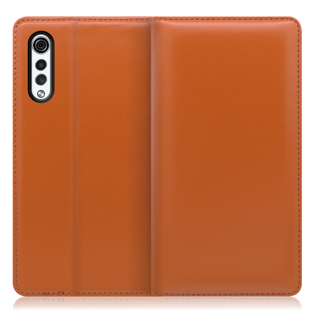 LOOF Simplle LG VELVET L-52A 用 [オレンジ]本革 マグネット不使用 手帳型ケース カード収納 幅広ポケット ベルトなし