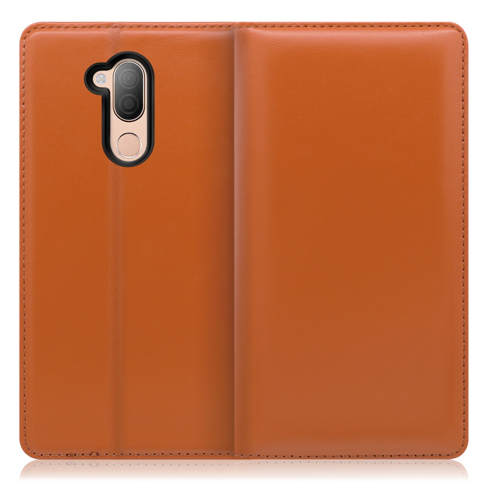 LOOF Simplle LG style 2 / L-01L 用 [オレンジ]本革 マグネット不使用 手帳型ケース カード収納 幅広ポケット ベルトなし