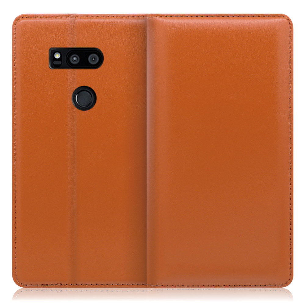 LOOF Simplle LG V30+ / LGV35 / L-01K 用 [オレンジ]本革 マグネット不使用 手帳型ケース カード収納 幅広ポケット ベルトなし