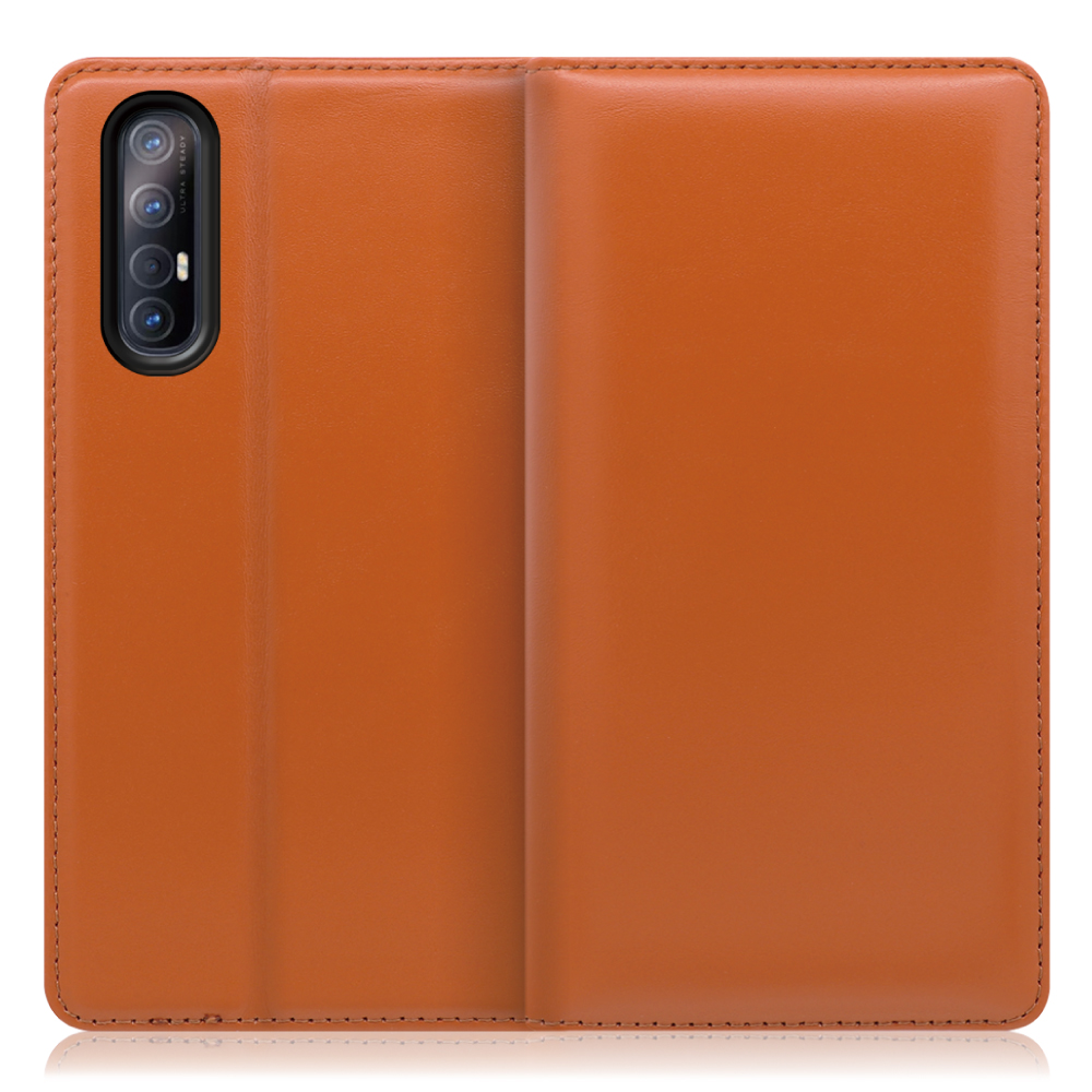 LOOF Simplle OPPO Reno3 5G 用 [オレンジ]本革 マグネット不使用 手帳型ケース カード収納 幅広ポケット ベルトなし