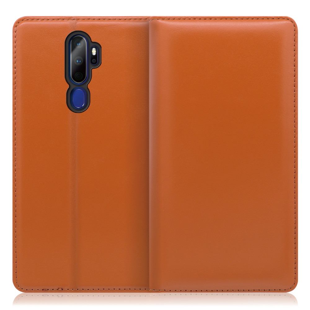 LOOF Simplle OPPO A5 2020 用 [オレンジ]本革 マグネット不使用 手帳型ケース カード収納 幅広ポケット ベルトなし