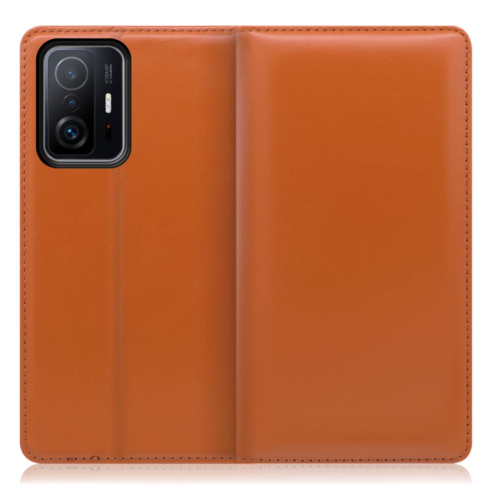 LOOF Simplle Xiaomi 11T / 11T Pro  用 [オレンジ]本革 マグネット不使用 手帳型ケース カード収納 幅広ポケット ベルトなし