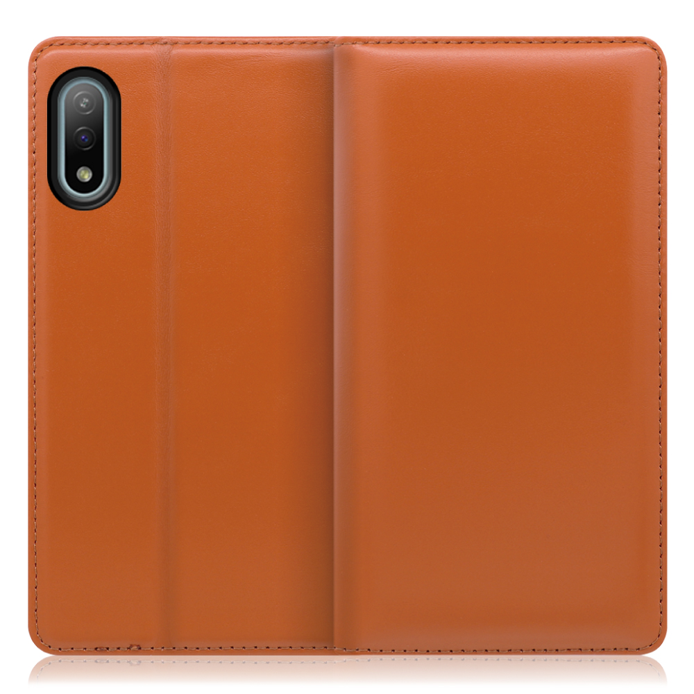 LOOF Simplle Xperia Ace Ⅱ 用 [オレンジ]本革 マグネット不使用 手帳型ケース カード収納 幅広ポケット ベルトなし