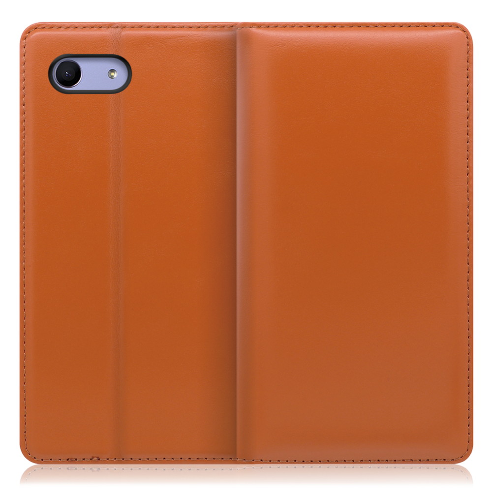 LOOF Simplle Xperia Ace / SO-02L 用 [オレンジ]本革 マグネット不使用 手帳型ケース カード収納 幅広ポケット ベルトなし