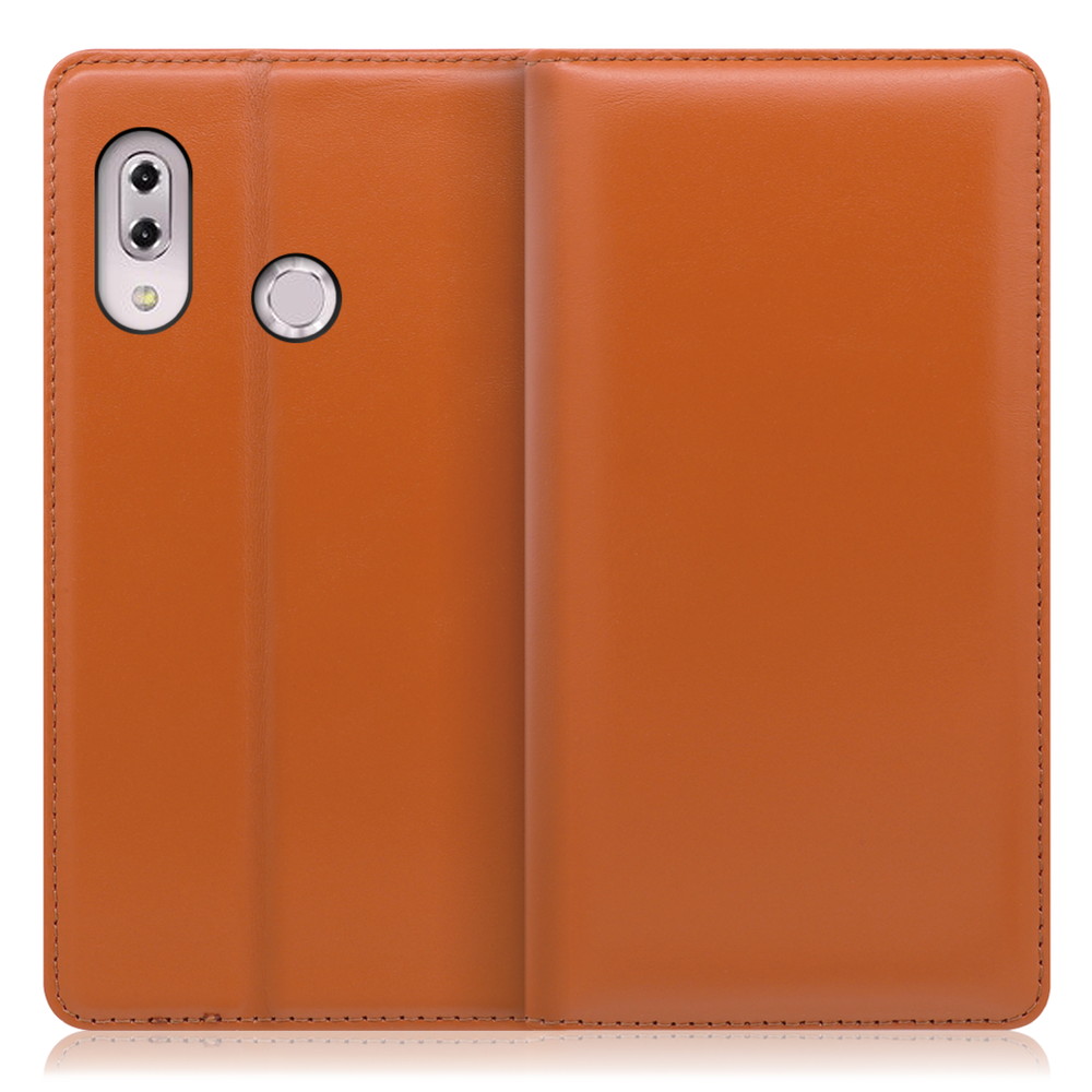 LOOF Simplle ZenFone 5 / 5Z / ZE620KL / ZS620KL 用 [オレンジ]本革 マグネット不使用 手帳型ケース カード収納 幅広ポケット ベルトなし