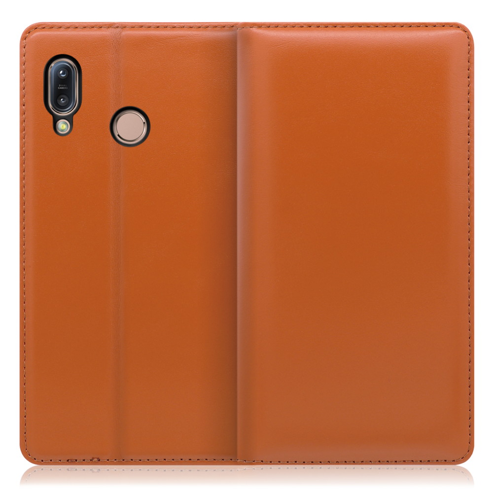 LOOF Simplle ZenFone Max (M1) / ZB555KL 用 [オレンジ]本革 マグネット不使用 手帳型ケース カード収納 幅広ポケット ベルトなし