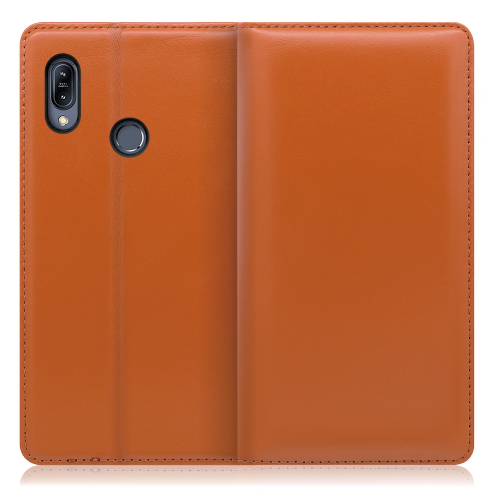LOOF Simplle ZenFone Max (M2) / ZB633KL 用 [オレンジ]本革 マグネット不使用 手帳型ケース カード収納 幅広ポケット ベルトなし