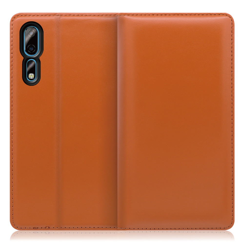 LOOF Simplle Axon 10 Pro 5G 用 [オレンジ]本革 マグネット不使用 手帳型ケース カード収納 幅広ポケット ベルトなし