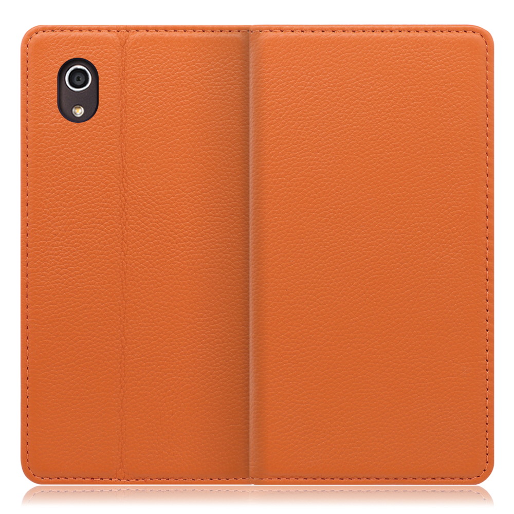 LOOF Pastel Android One S4 用 [オレンジ] 丈夫な本革 お手入れ不要 手帳型ケース カード収納 幅広ポケット ベルトなし