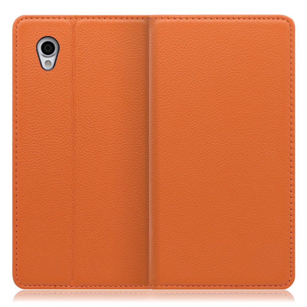 LOOF Pastel Android One X4 用 [オレンジ] 丈夫な本革 お手入れ不要 手帳型ケース カード収納 幅広ポケット ベルトなし