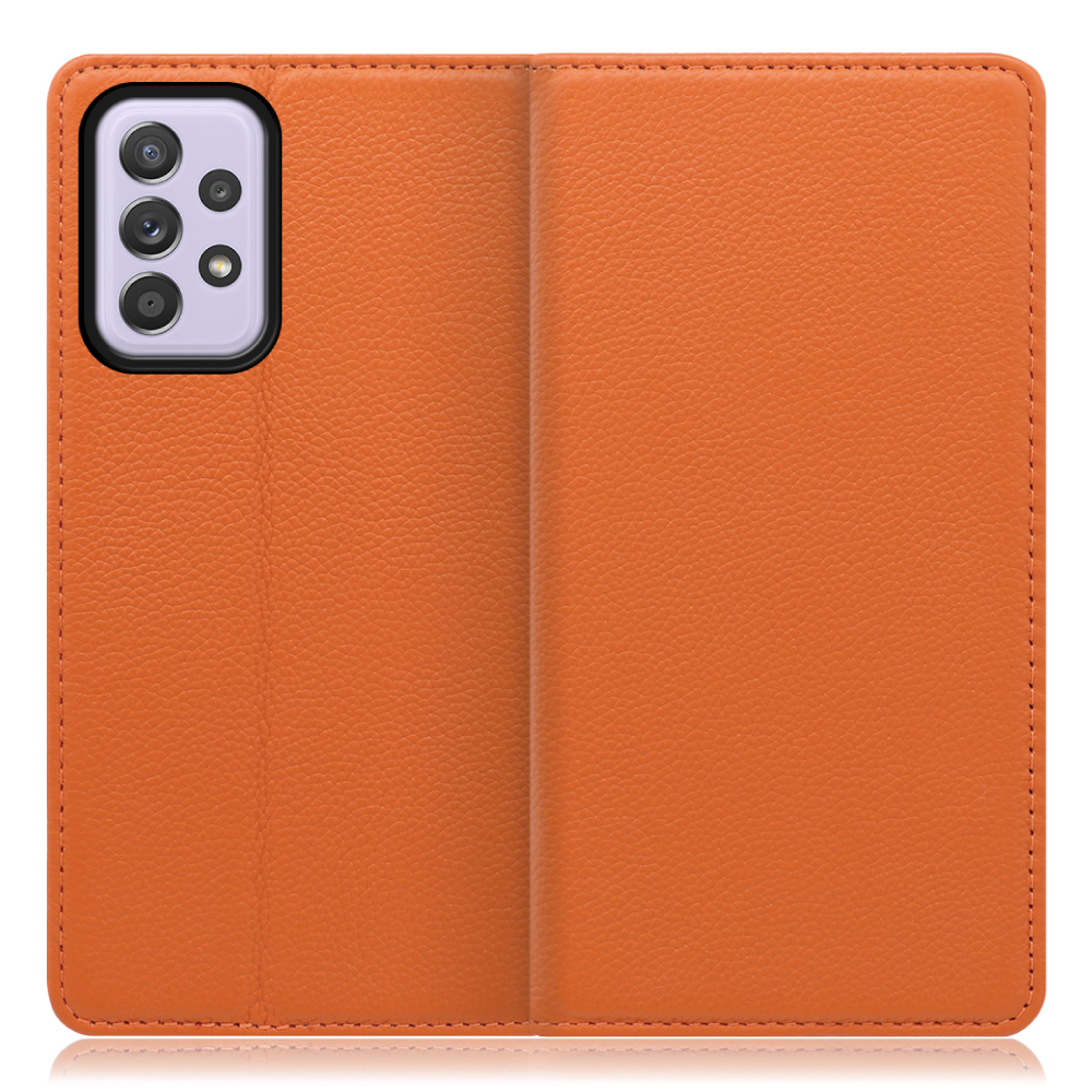 LOOF Pastel Galaxy A52 5G / SC-53B 用 [オレンジ] 丈夫な本革 お手入れ不要 手帳型ケース カード収納 幅広ポケット ベルトなし