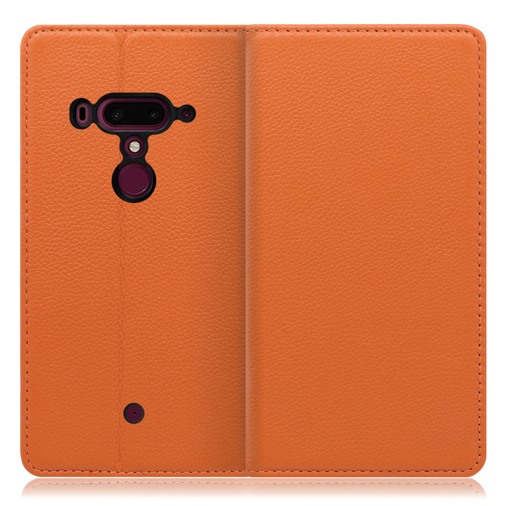 LOOF Pastel HTC U12+ 用 [オレンジ] 丈夫な本革 お手入れ不要 手帳型ケース カード収納 幅広ポケット ベルトなし