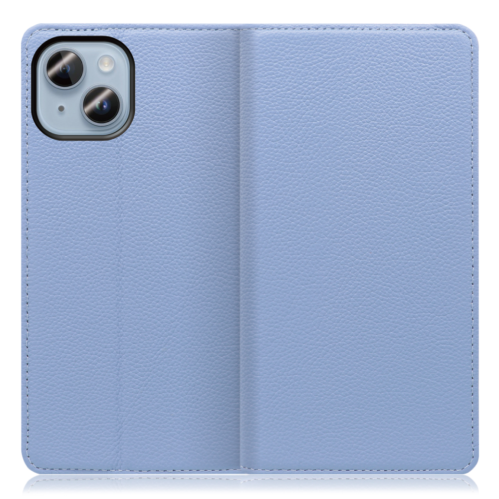 LOOF Pastel Series iPhone 14 Plus 用 [ブルー] 丈夫な本革 お手入れ不要 手帳型ケース カード収納 幅広ポケット ベルトなし