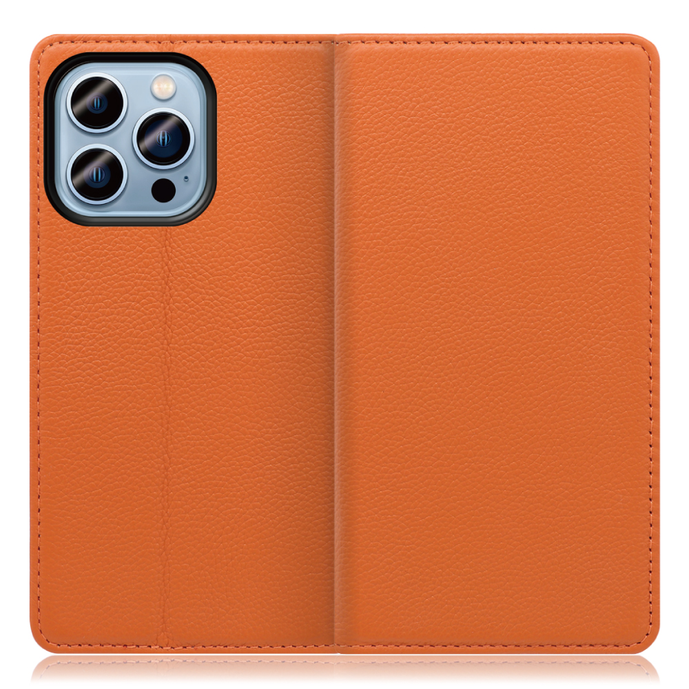 LOOF Pastel Series iPhone 14 Pro 用 [オレンジ] 丈夫な本革 お手入れ不要 手帳型ケース カード収納 幅広ポケット ベルトなし