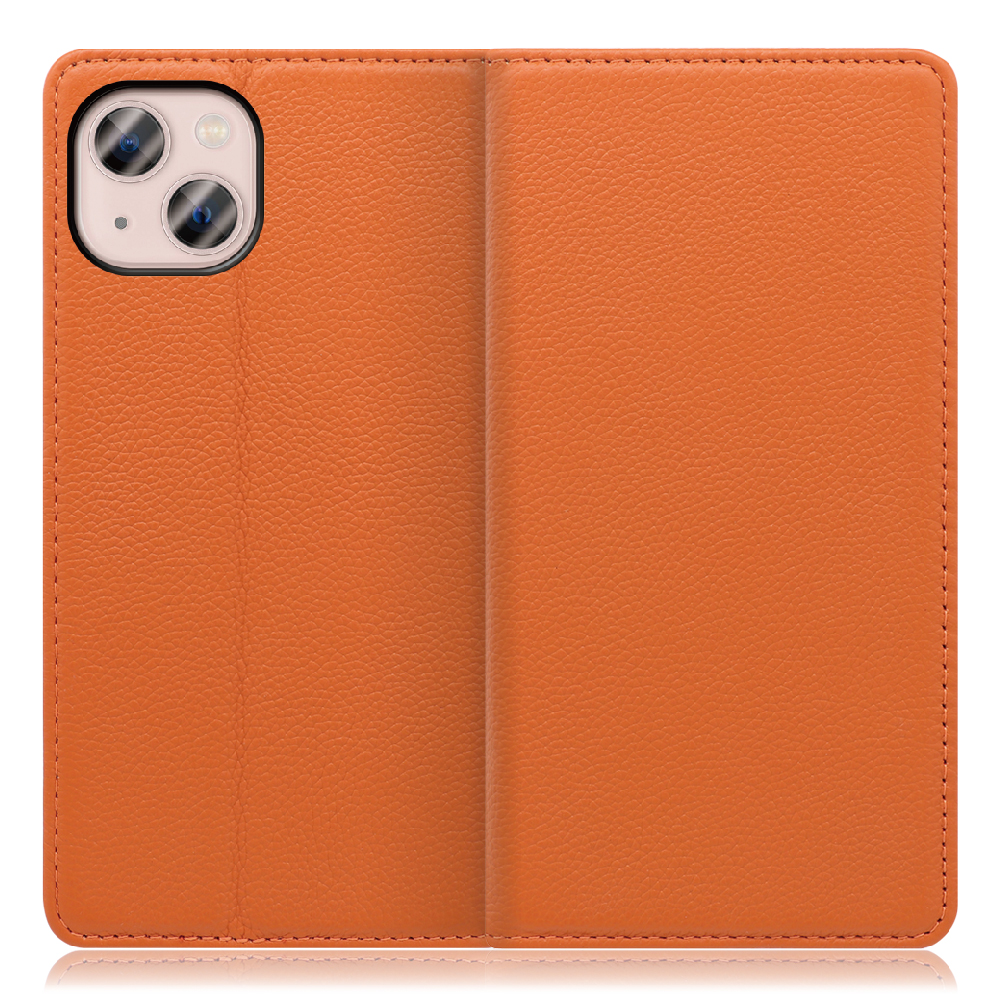 LOOF Pastel Series iPhone 13  [オレンジ] 丈夫な本革 お手入れ不要 手帳型ケース カード収納 幅広ポケット ベルトなし
