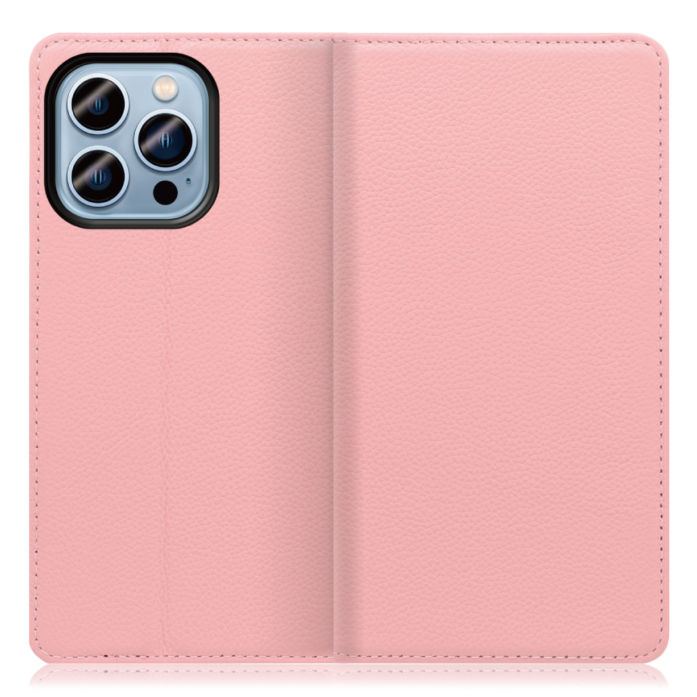 LOOF Pastel Series iPhone 14 Pro 用 [ピンク] 丈夫な本革 お手入れ不要 手帳型ケース カード収納 幅広ポケット ベルトなし